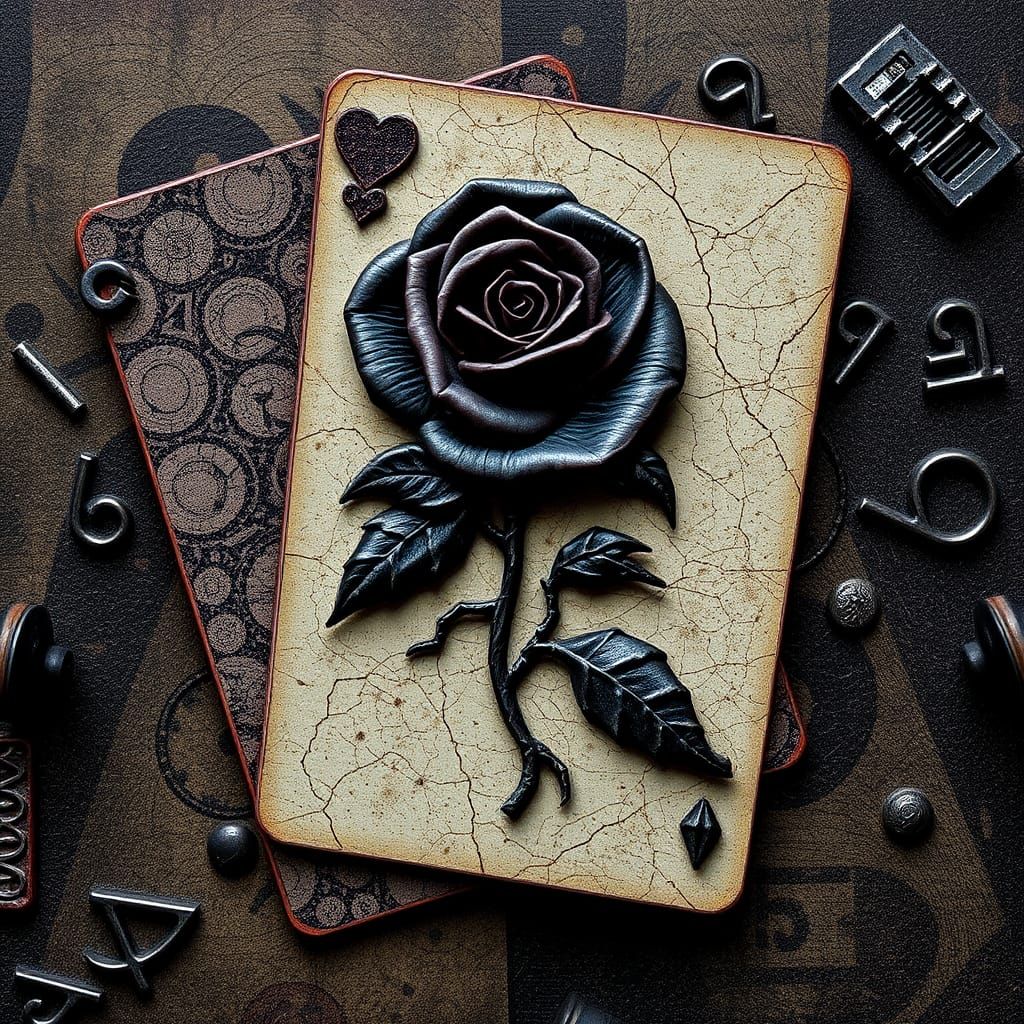 Psychedelic Card Player with Dark Rose Texture