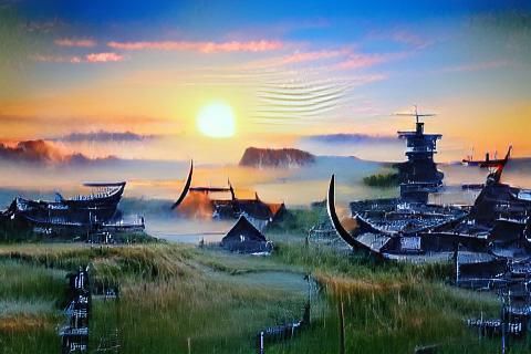 Viking Samurai City at Summer Sunrise