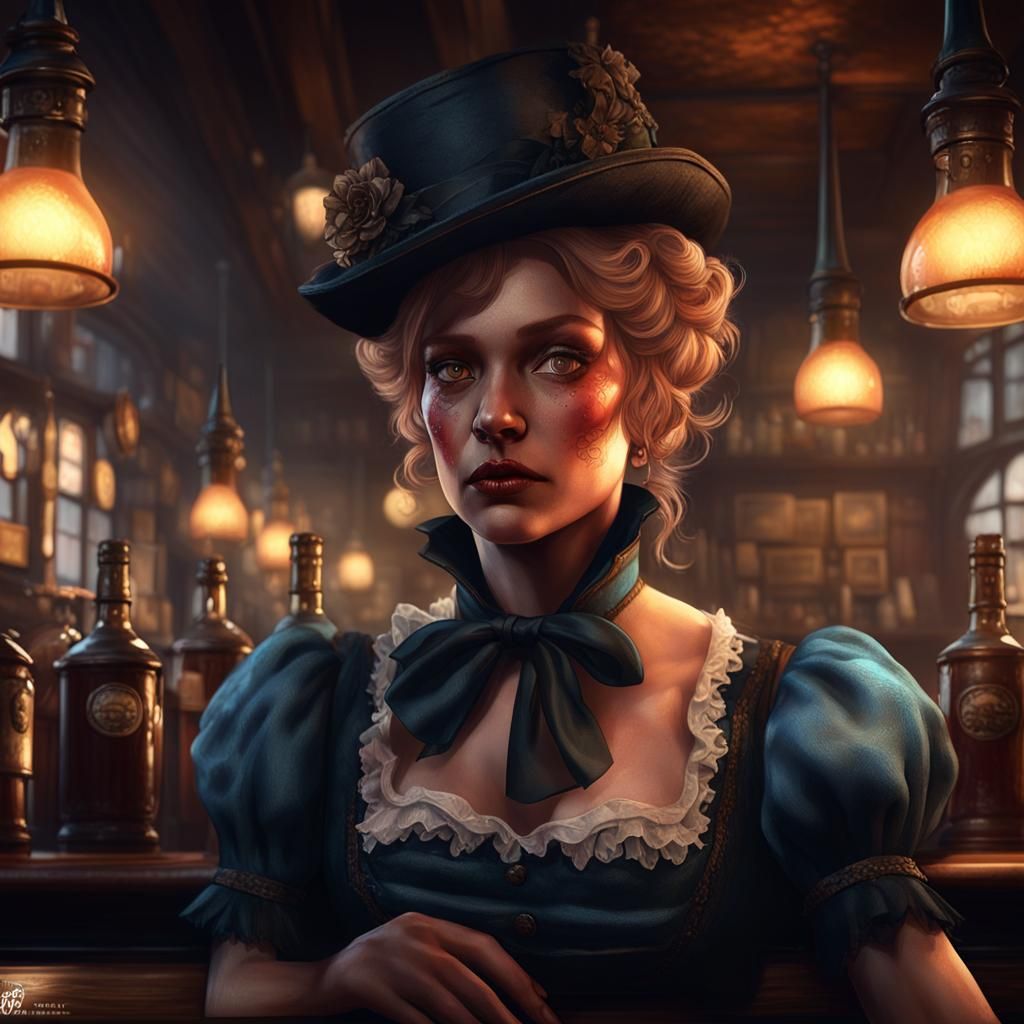 Voluptuous Bar maid in Victorian pub east end of London gas ...