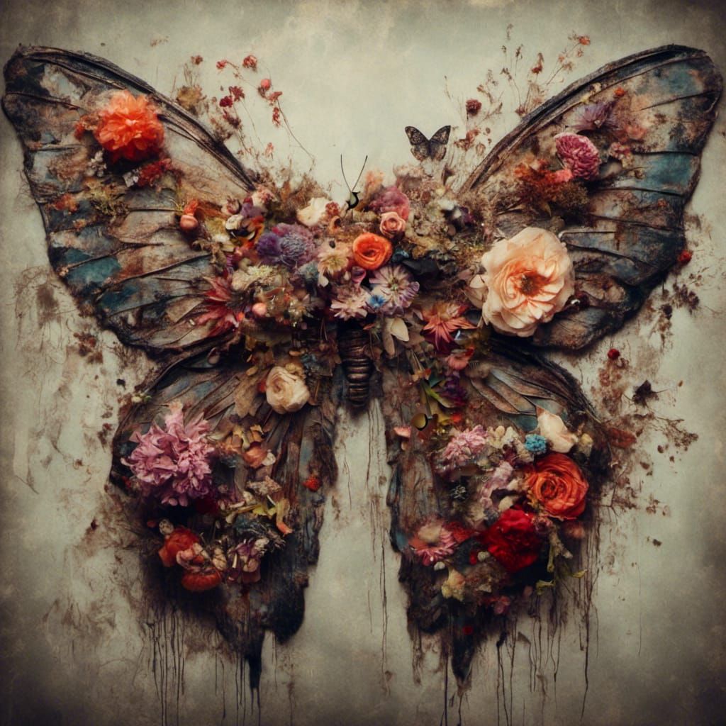 Floral Butterfly Wings with Macabre Detail