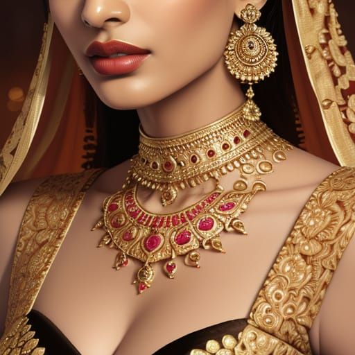 Attractive Indian Woman in Bollywood Style Oil Painting