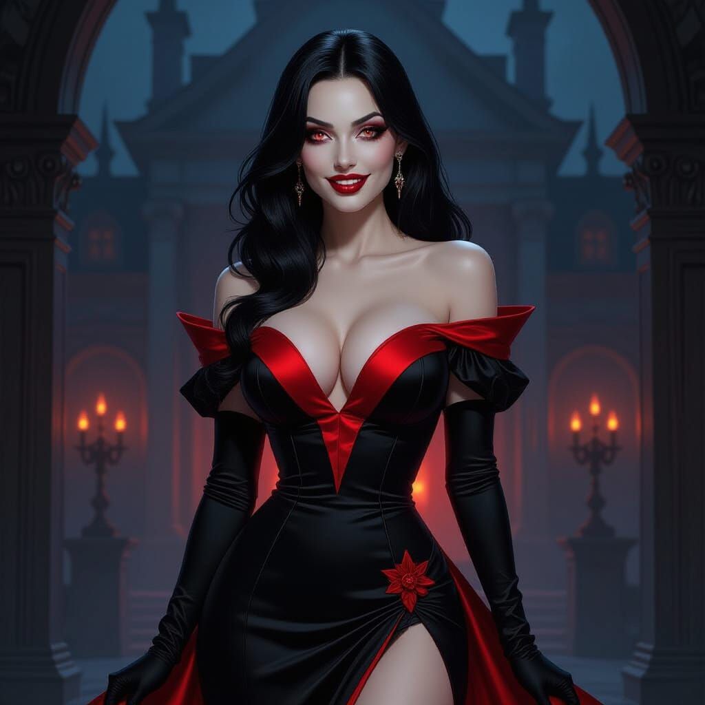 Vampire Woman in Grand Mansion, Art Nouveau Style