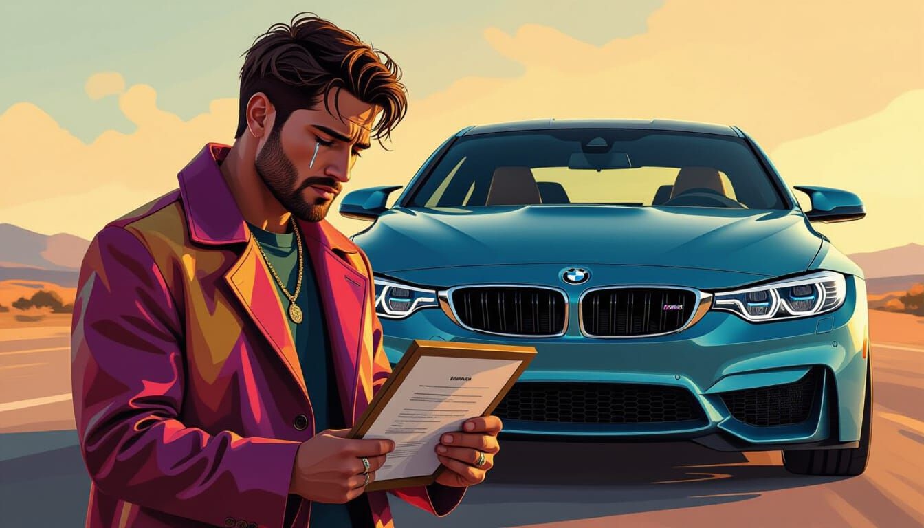 Melancholy Man With BMW in Golden Hour Light