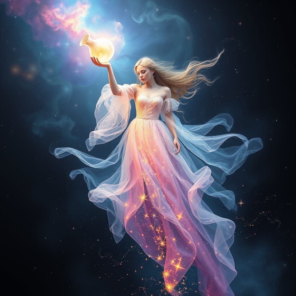Ethereal Cosmic Goddess Creates Starry Constellations