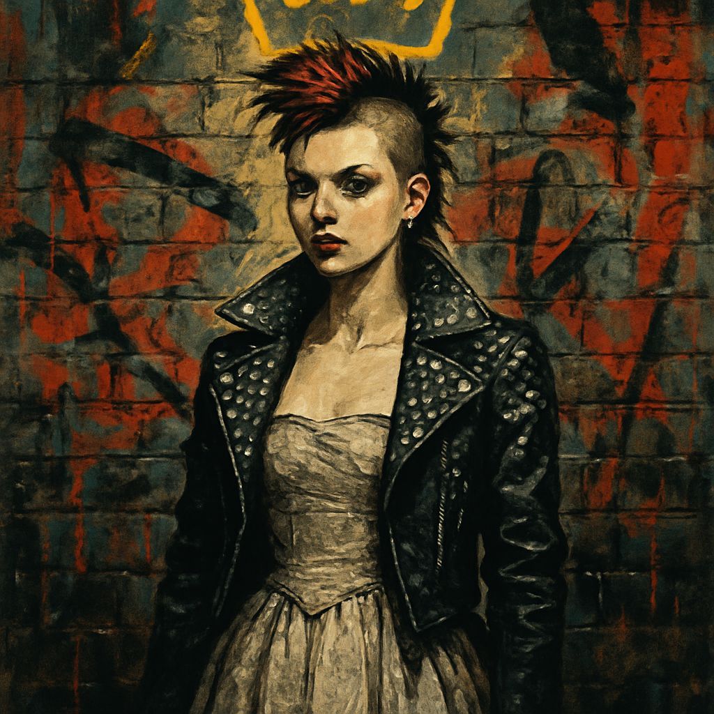 Punk Rock Princess with Neon Crown, Painterly Style