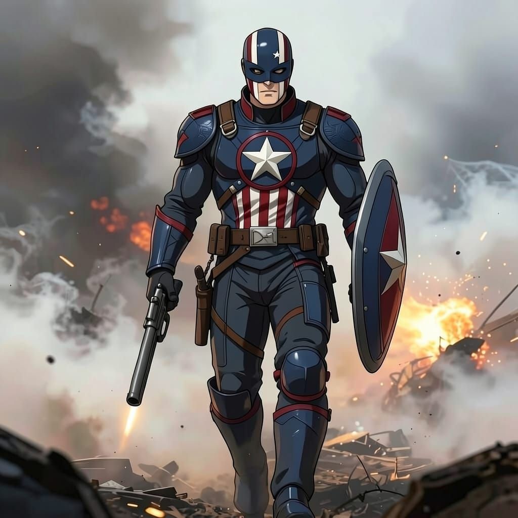 Muscular Hero in Star-Spangled Armor Ready for Battle