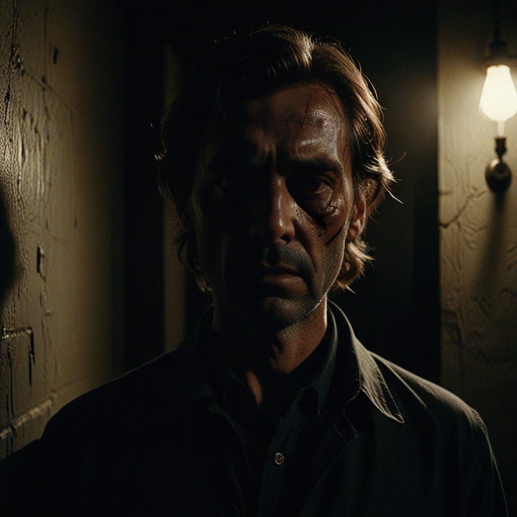 Ominous Killer in Dimly Lit Film Noir Scene