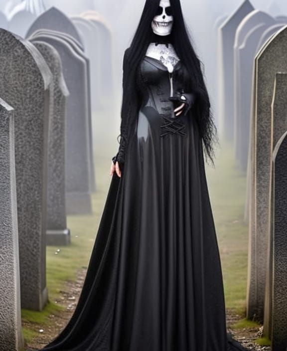 Gothic Woman with Skull Tattoo in Graveyard