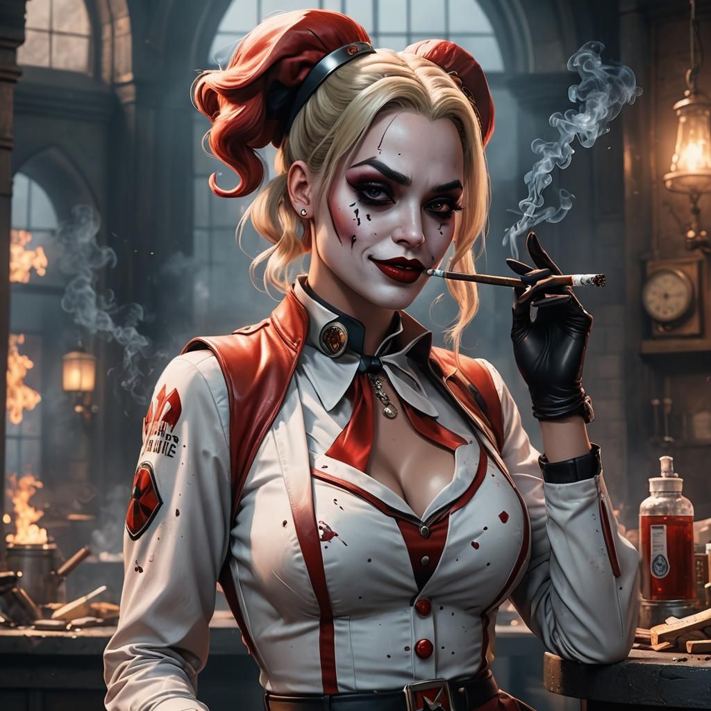 Harley Quinn as Dominant Nurse: Detailed Matte Painting