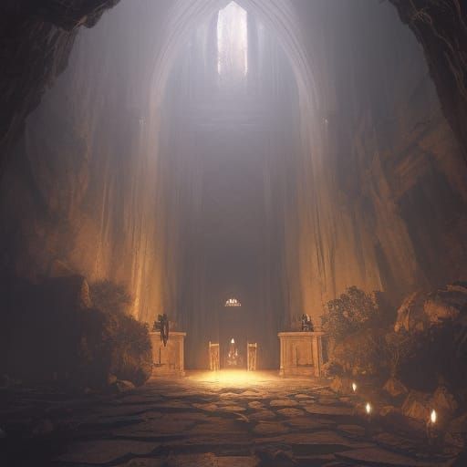Dark Hall to Mountain Treasure Chamber in Fantasy Art