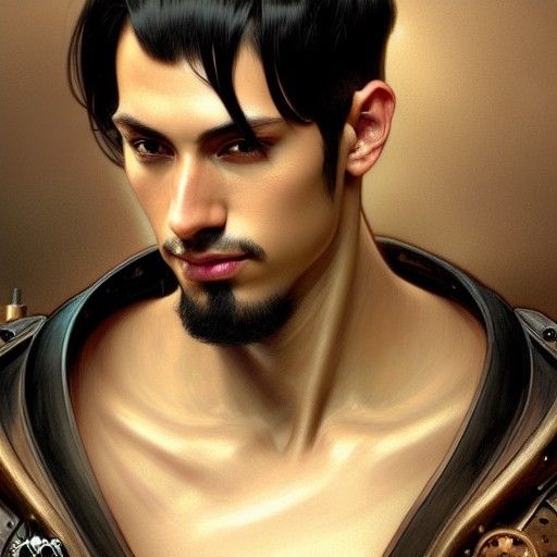 Steampunk Portrait of Handsome Man in Detailed Armor