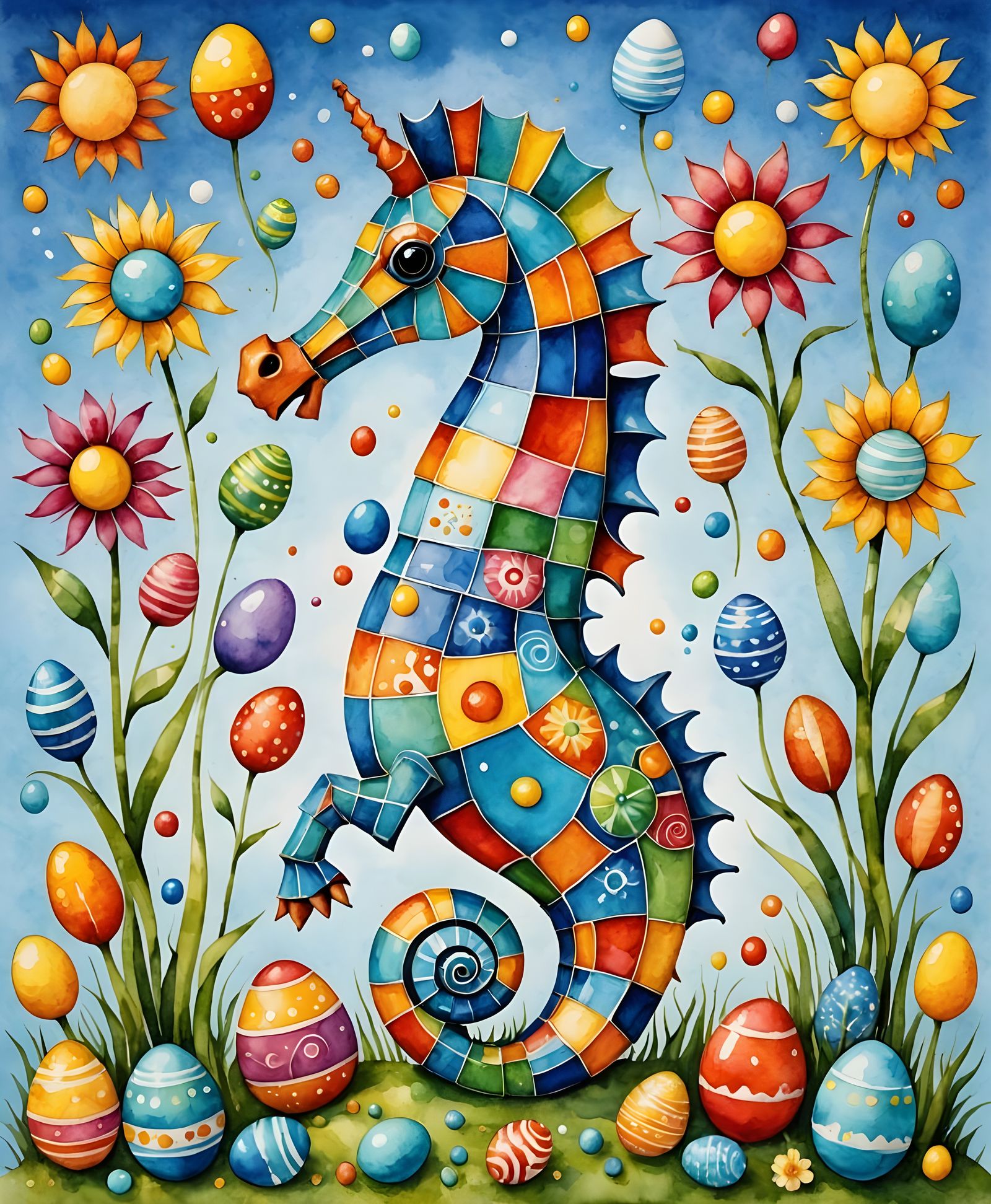 Easter Cubism Masterpiece in Vibrant Watercolor