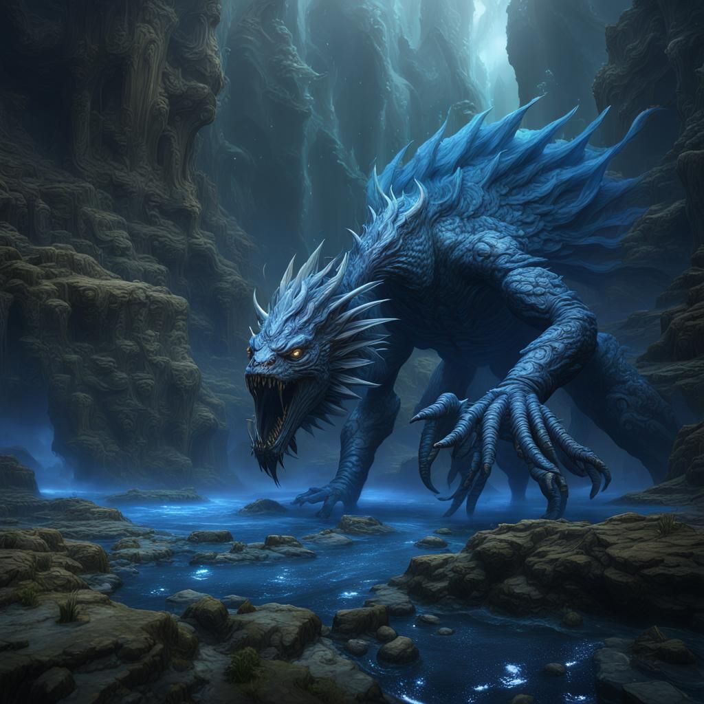 Detailed Blue Glaucus Fantasy Concept Art