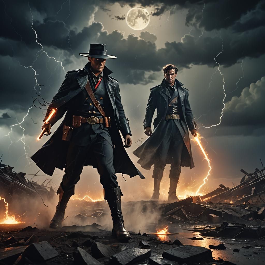 Epic Duel Under Stormy Moon, Film Noir Style