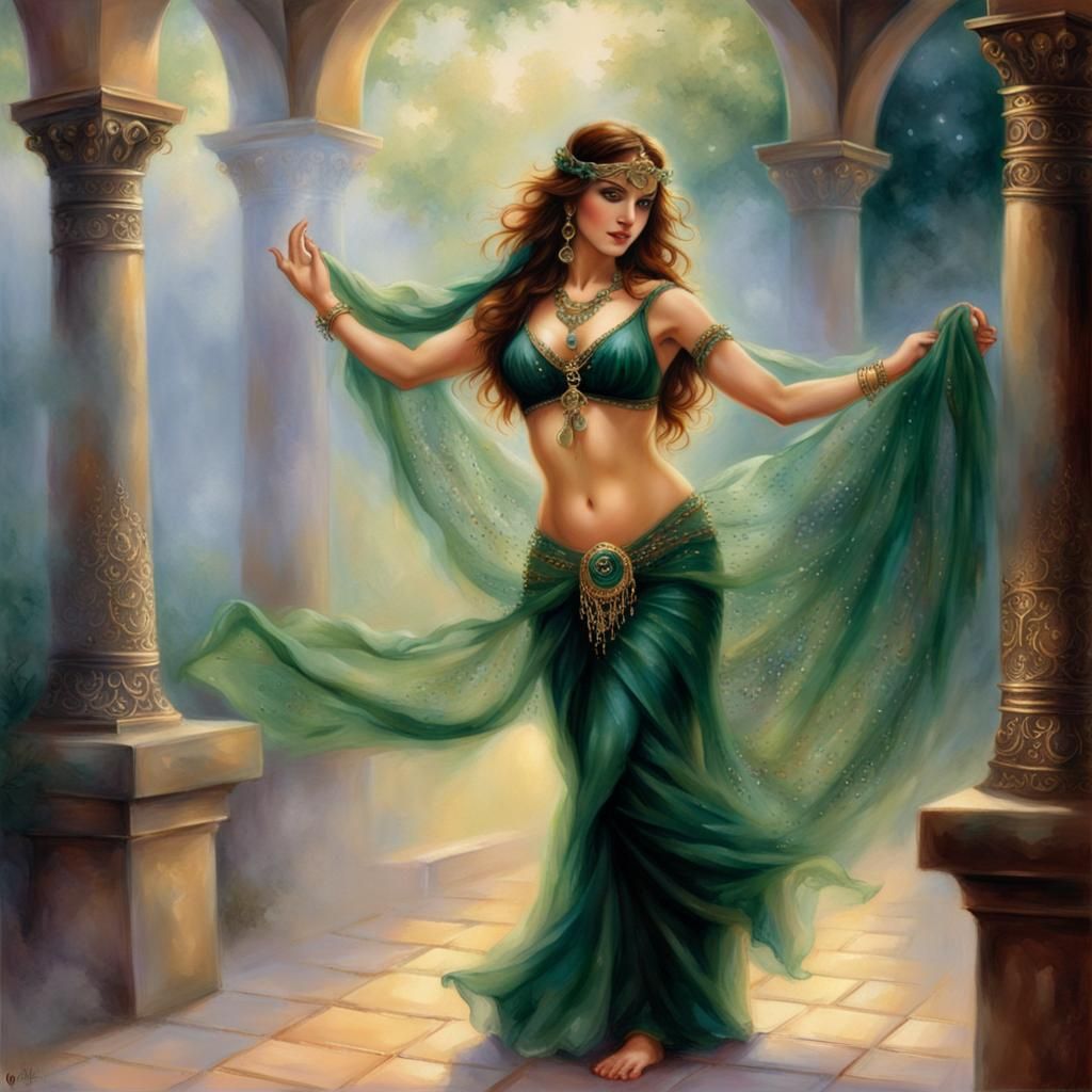 Ethereal Belly Dancer with Emerald Eyes