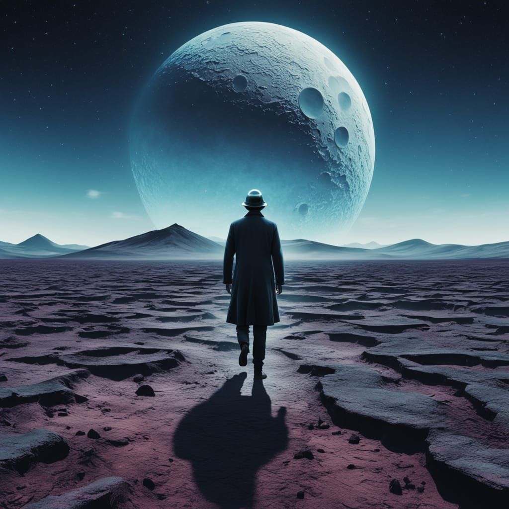 Ethereal Blue Moonscape in Dreamlike Surrealism