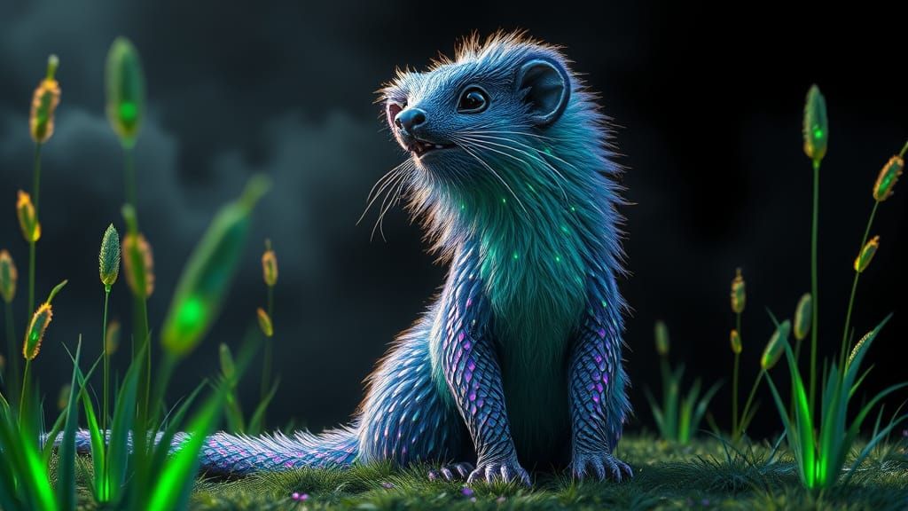 Iridescent Glass Mongoose Begging in Pastel Landscape