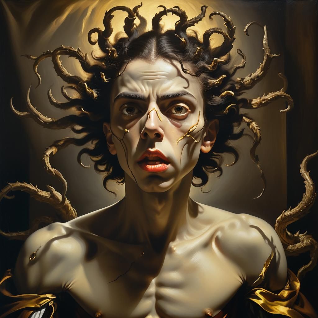 Surreal Renaissance Portrait in Harlem, Chiaroscuro Oil