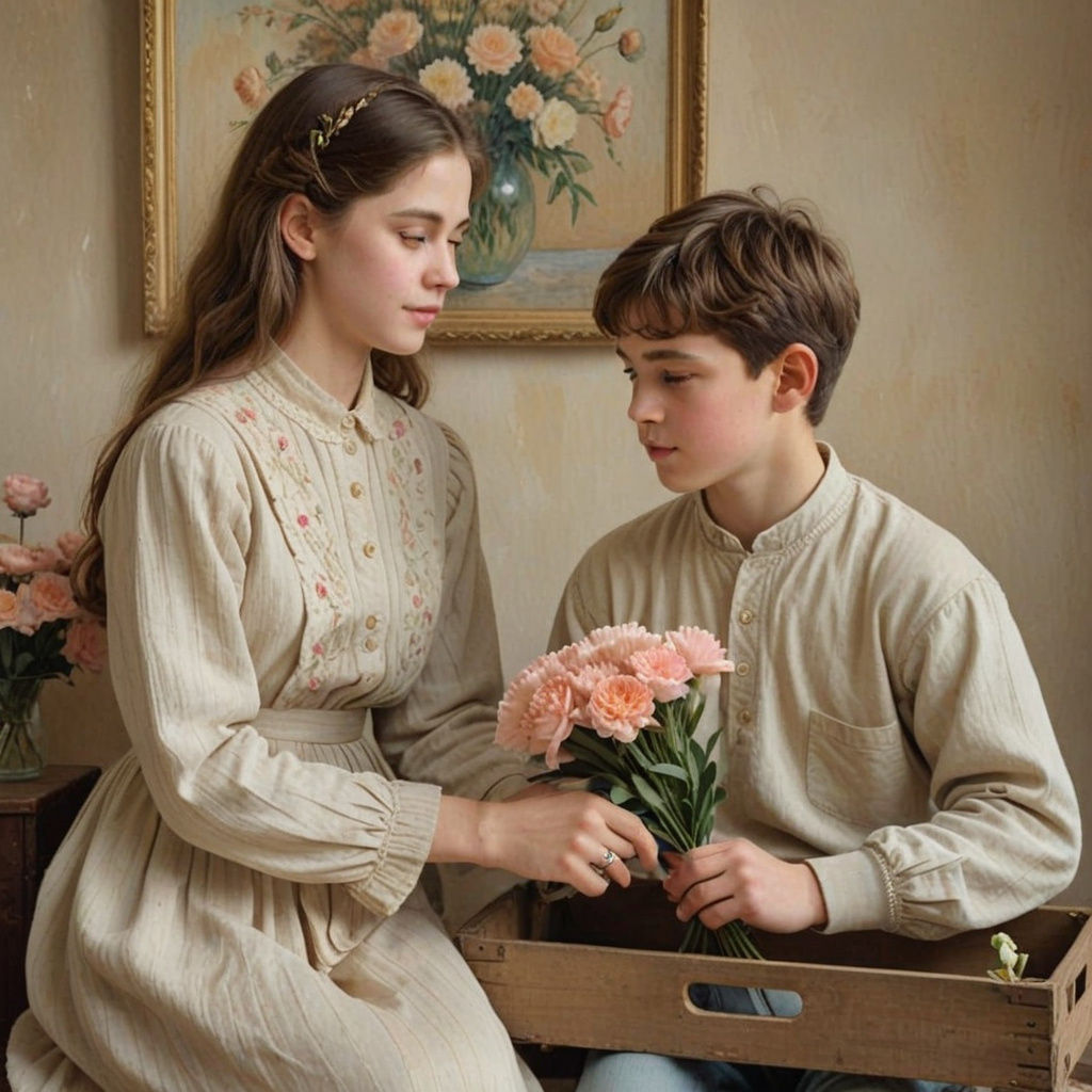 Children in Period Setting as Impressionistic Painting