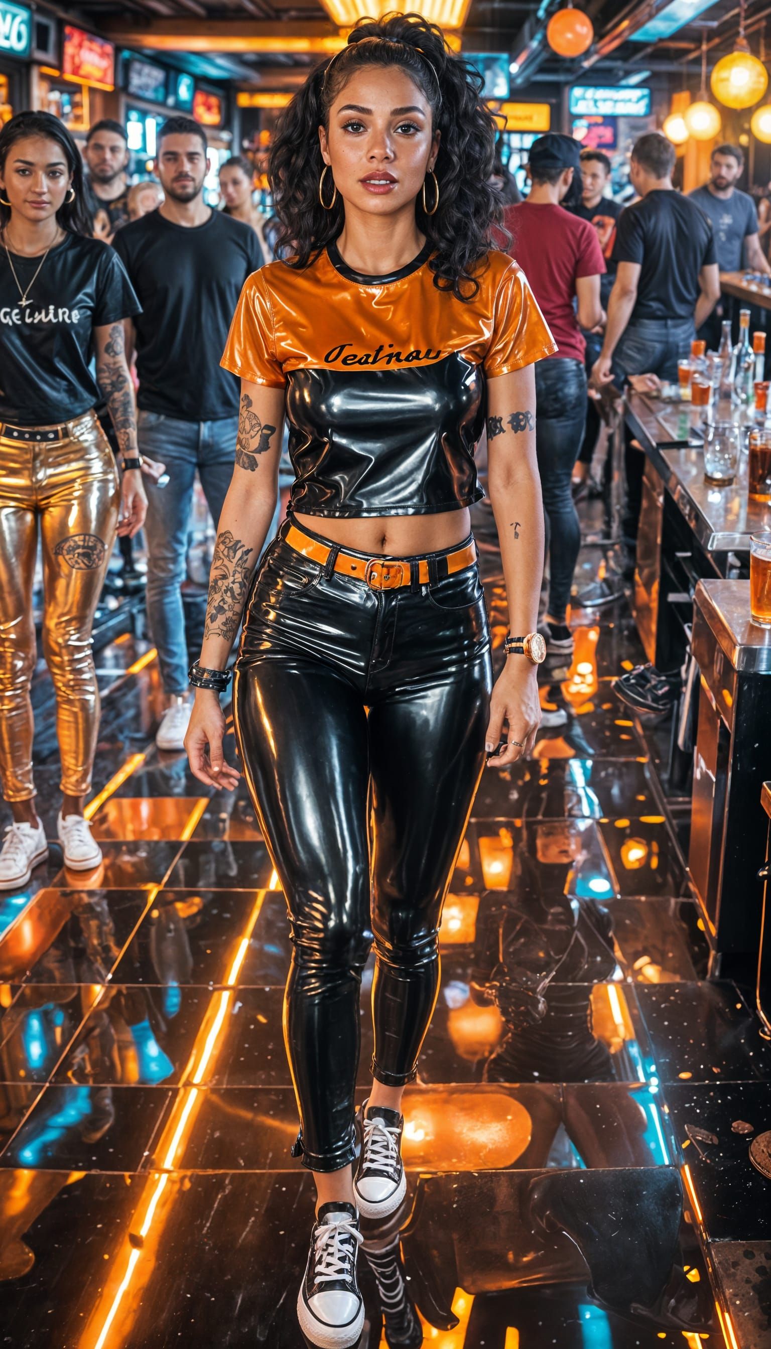 Latina Woman in Latex Outfit at Bar