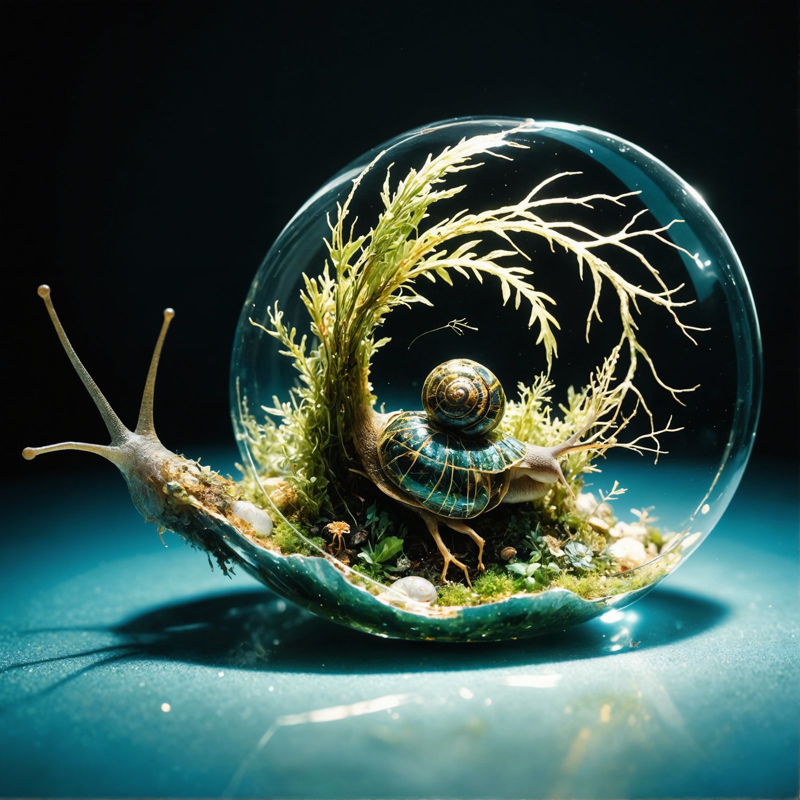 Miniature Rainforest Inside a Snail Shell: Digital Art