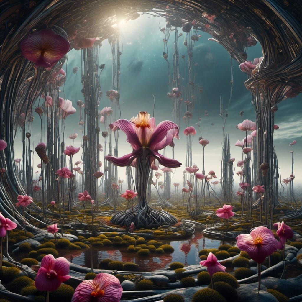 Surreal Landscape with Elastic Flora in Vivid Colors