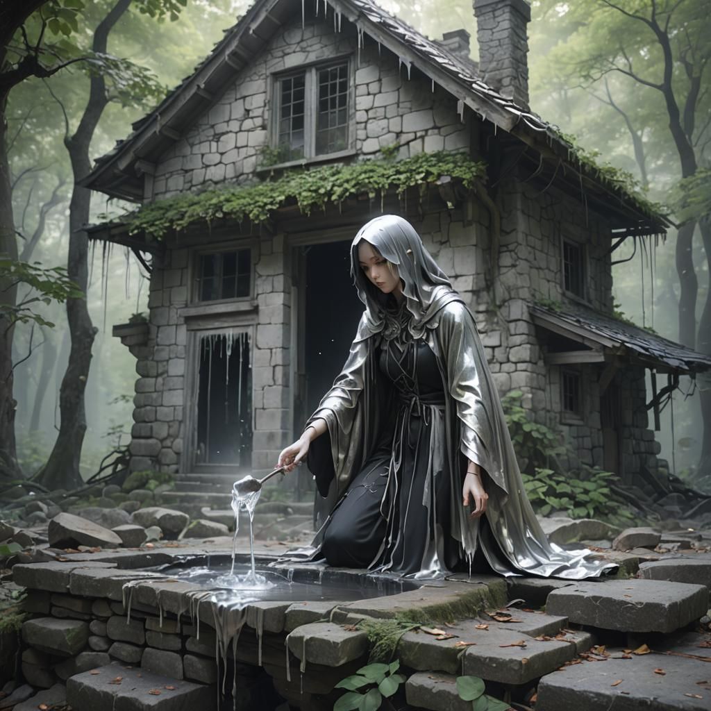 Silver Specter in Abandoned House, 3D Anime Art