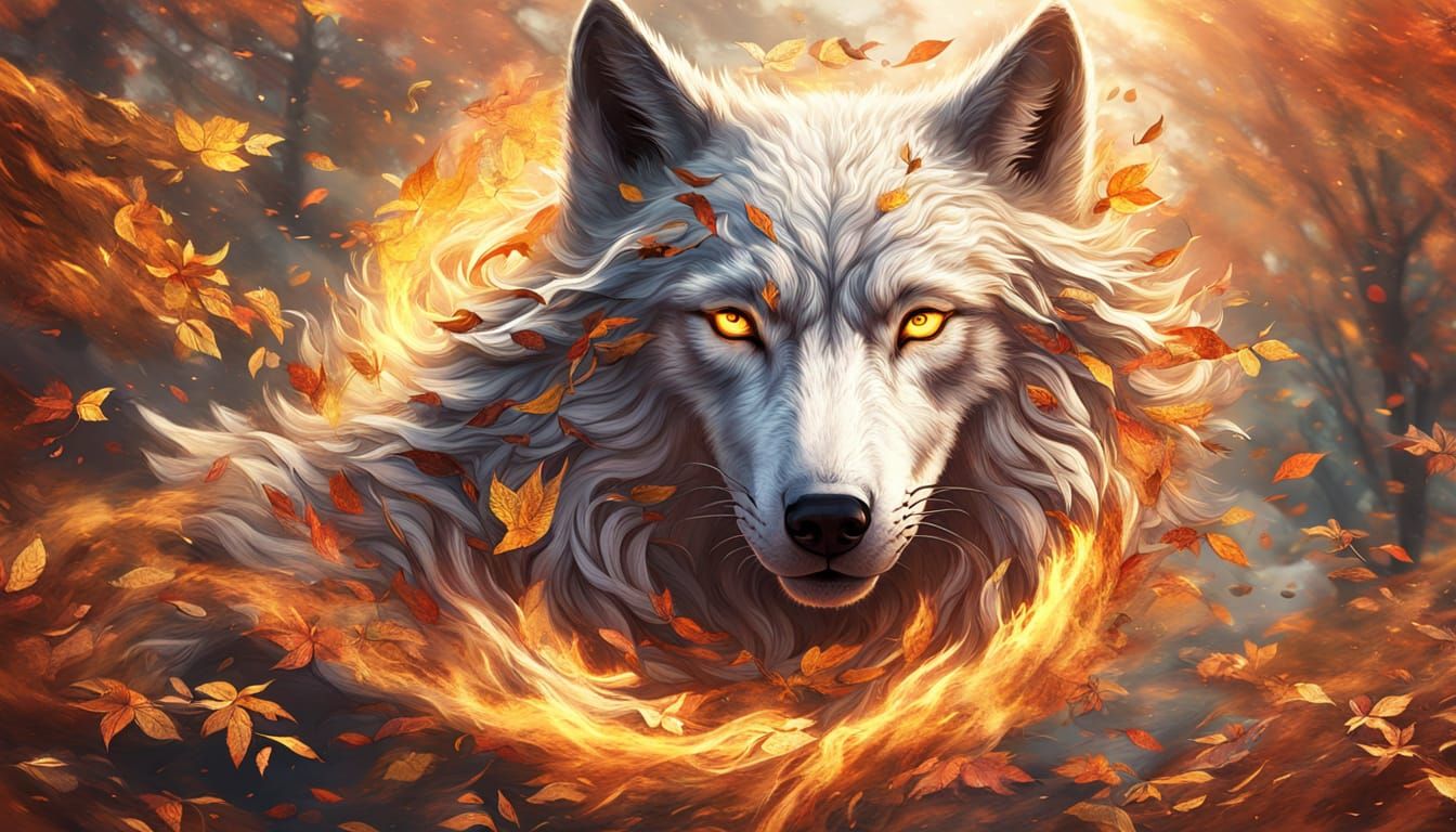 Wolf Face Transforms into Autumn Leaves Vortex