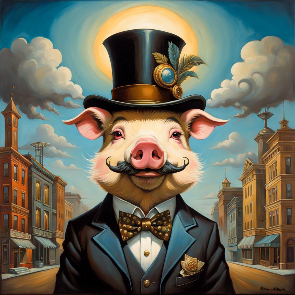 Pop Surrealism: Mayor Pig in Suit and Tophat
