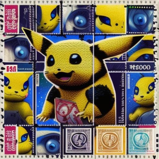 Intricate Pikachu Postage Stamp Portrait