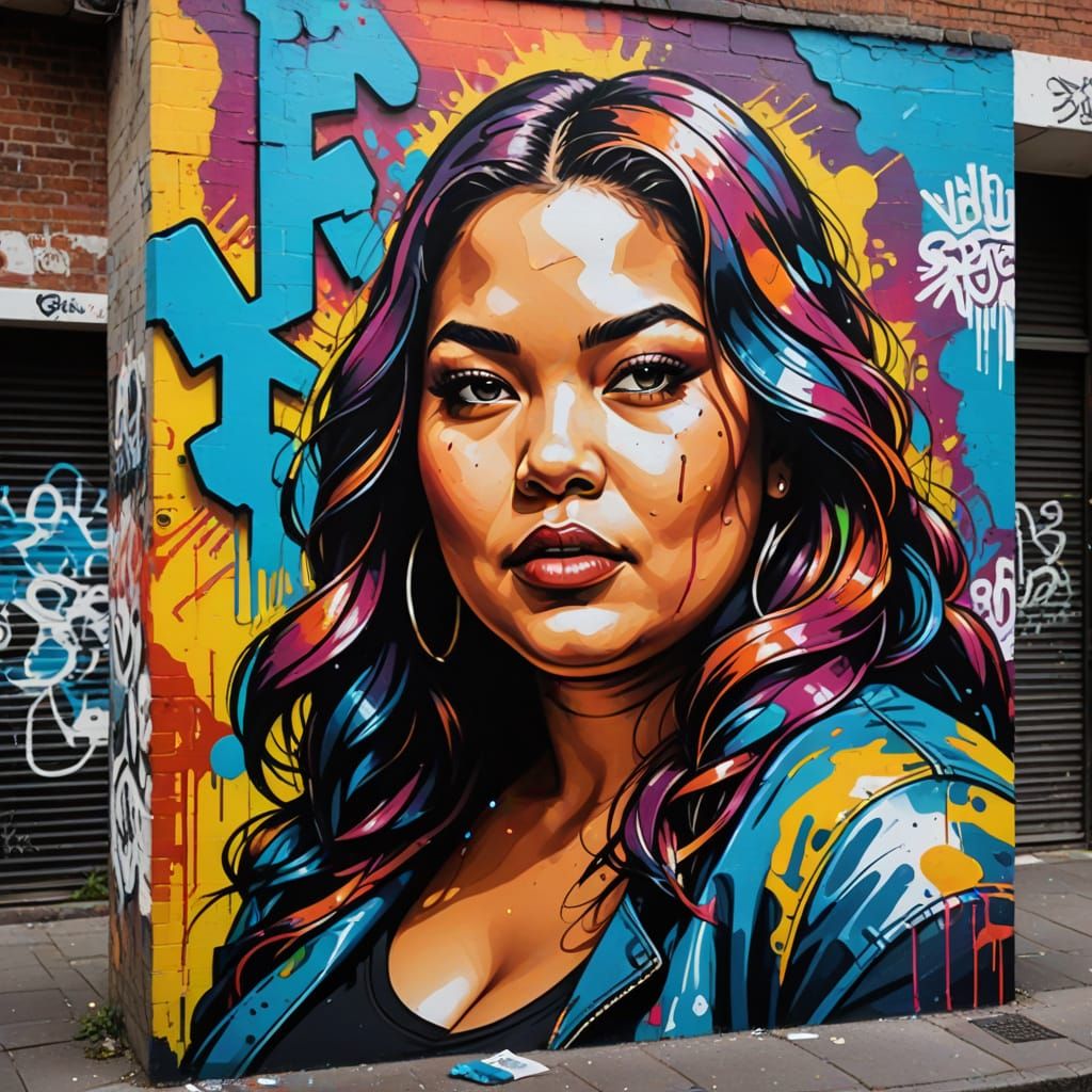 Stylish Woman in Vibrant Graffiti Street Art