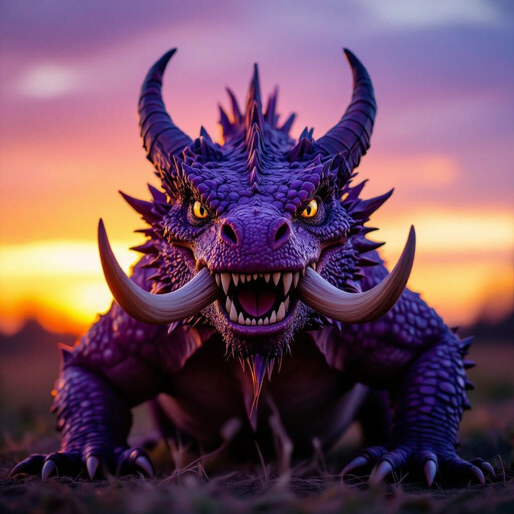 Dragon-like Creatures in Sunset Hues: Professional Portrait