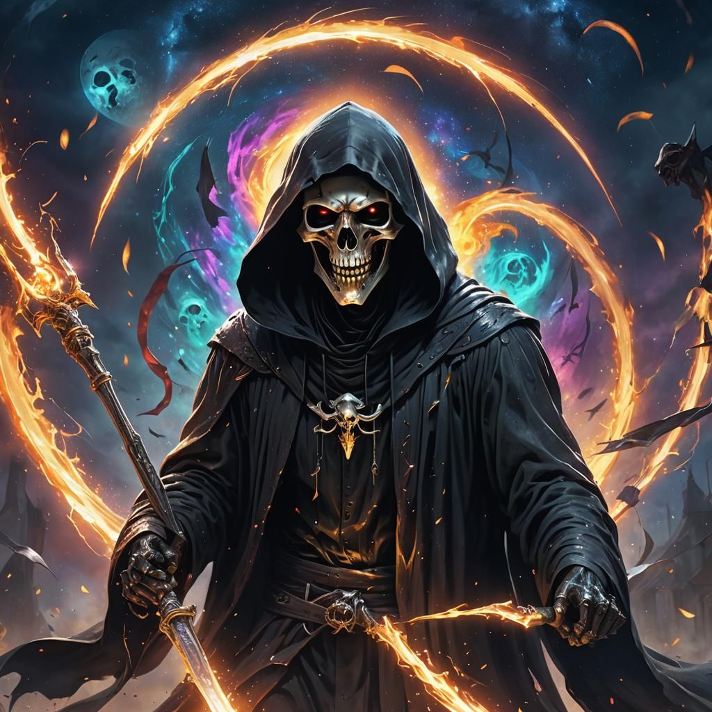 Grim Reaper Collecting Terrified Celestial Souls