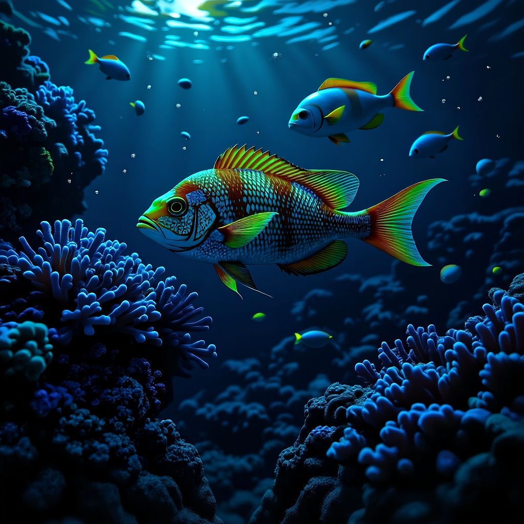 Vibrant Bioluminescent Coral Reef Underwater Scene
