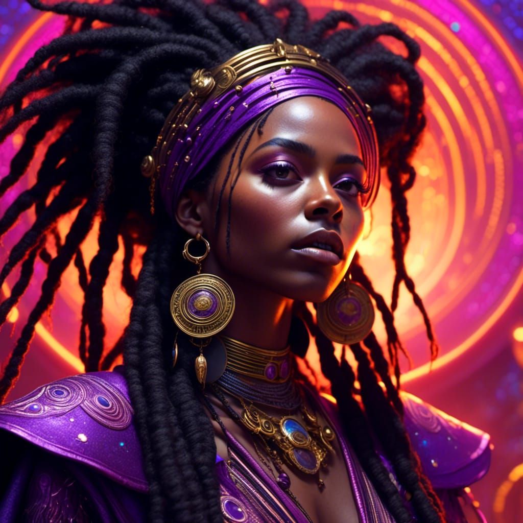 Psychedelic African American Woman in Klimt Style