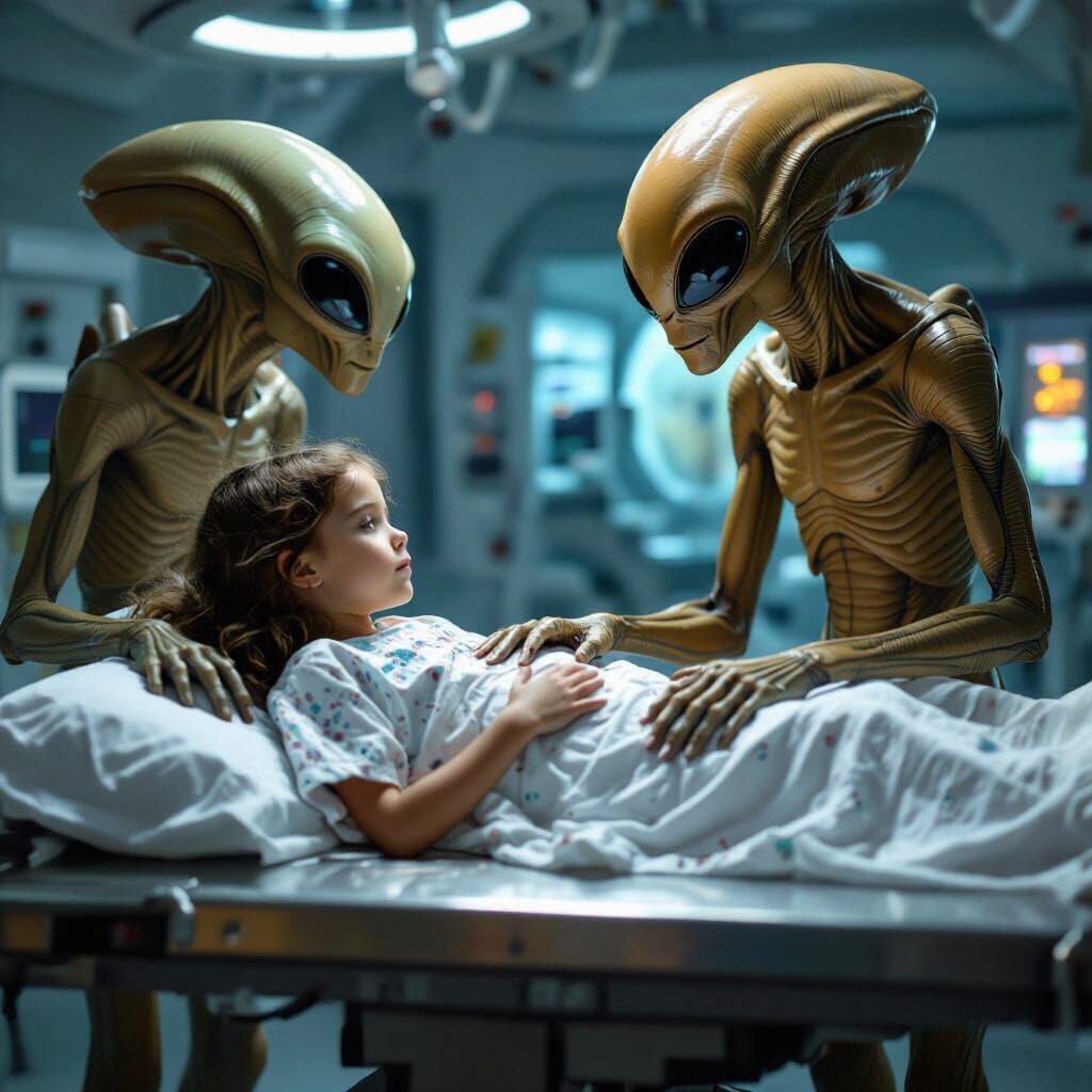 Alien Medical Examination of a Girl in Sci-Fi Style
