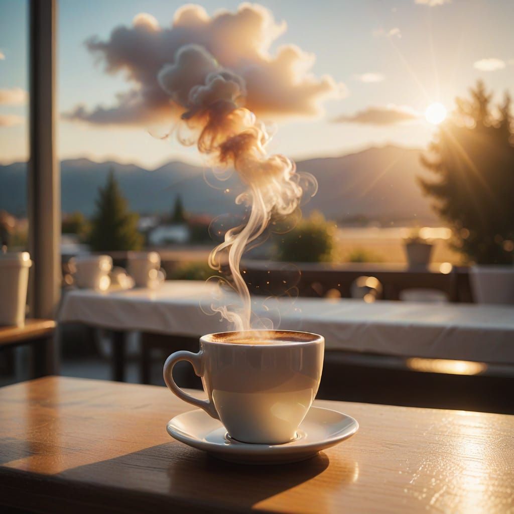 Coffee Cup in Golden Light, Digital Art