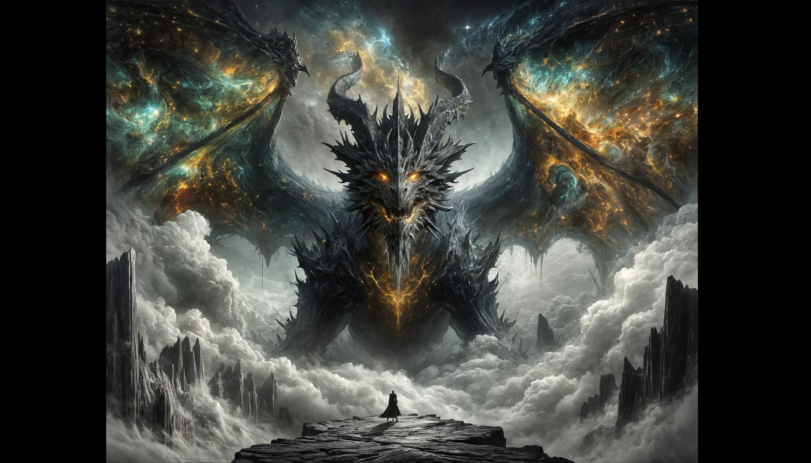 Colossal Dragon Confronts Knight: Digital 3D Rendering