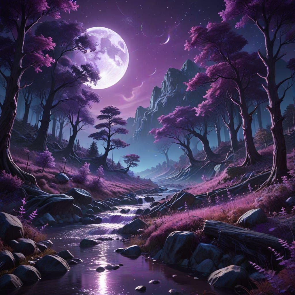 Dreamy Purple Forest under Tranquil Evening Skies