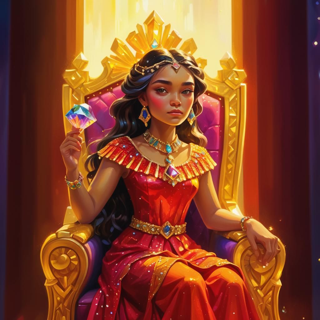 Crystalline Queen: Vibrant Oil Painting in Triadic Colors