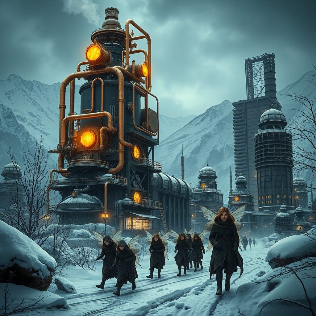 Steampunk Fairies in a Post-Apocalyptic Winter Landscape
