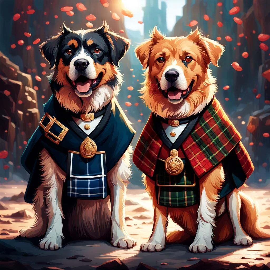 Dogs in Kilts: Hyperdetailed Portrait in Artstation Style