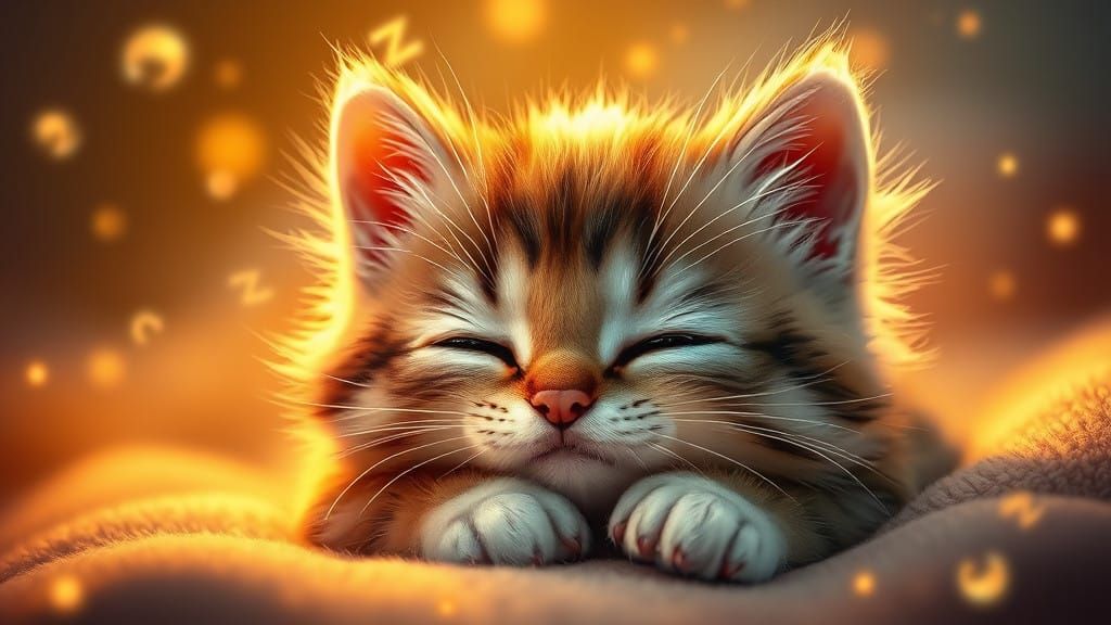 Whimsical Kitten in a Dreamlike Paradise
