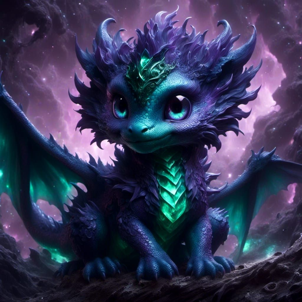 Sparkling Chibi Dragon with Emerald Eyes