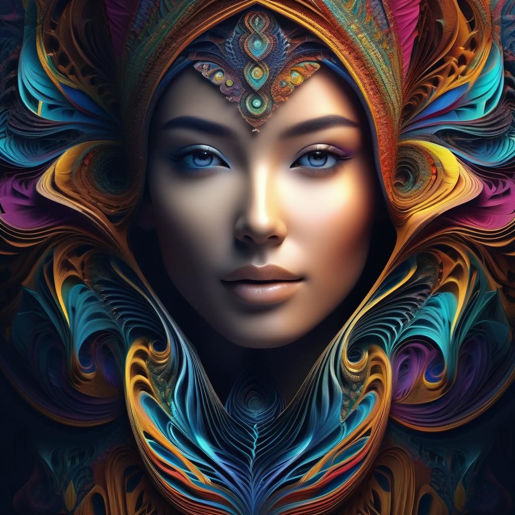 Fractal Serenity: A Hyperrealistic 3D Female Portrait