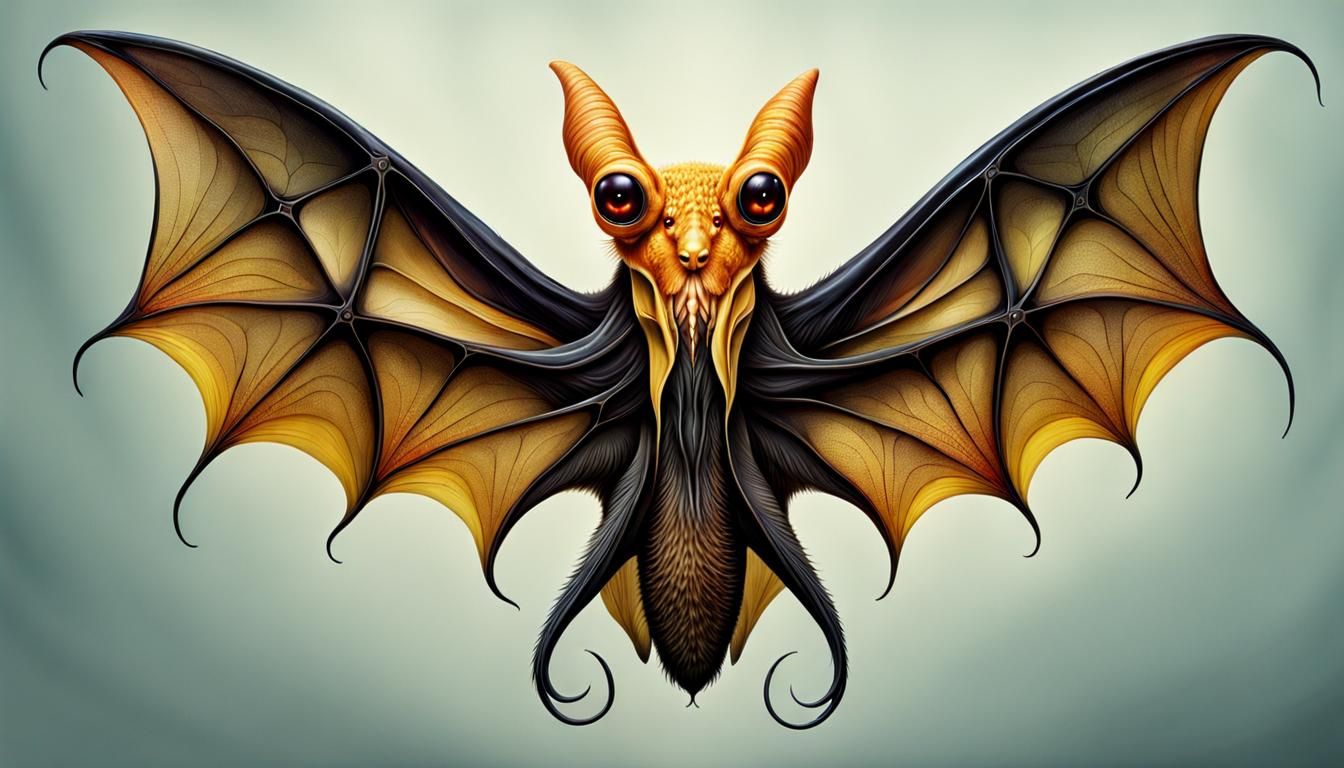 Bat-Squid Hybrid Animal Artwork in Contrasting Colors