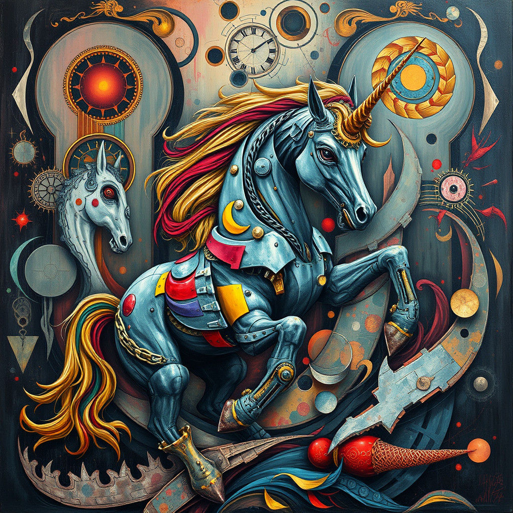 Mechanical Unicorn in Trompe l'Oeil Impasto Style