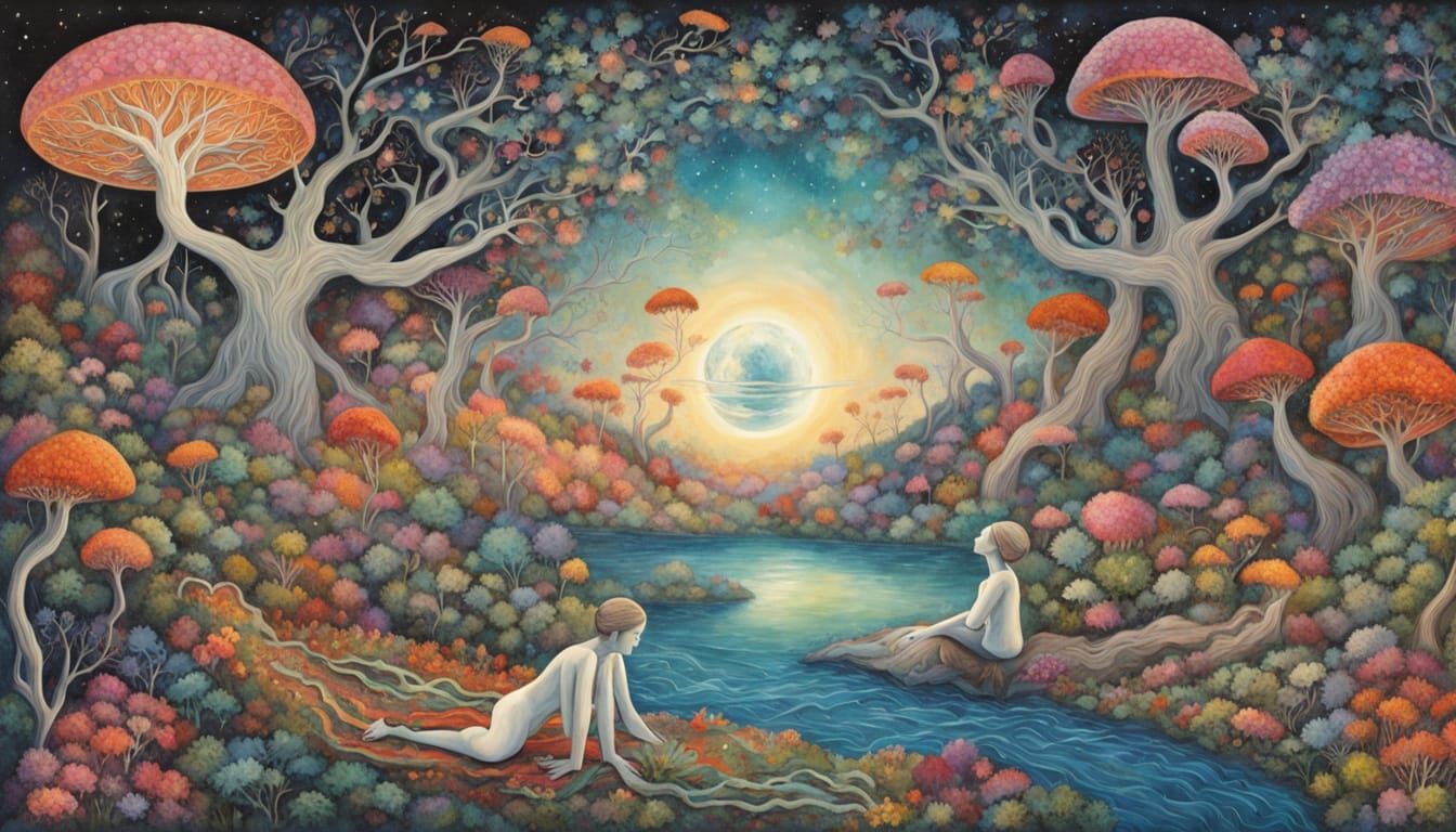 Surreal Dreamer Asleep Inside Crystalline Geode