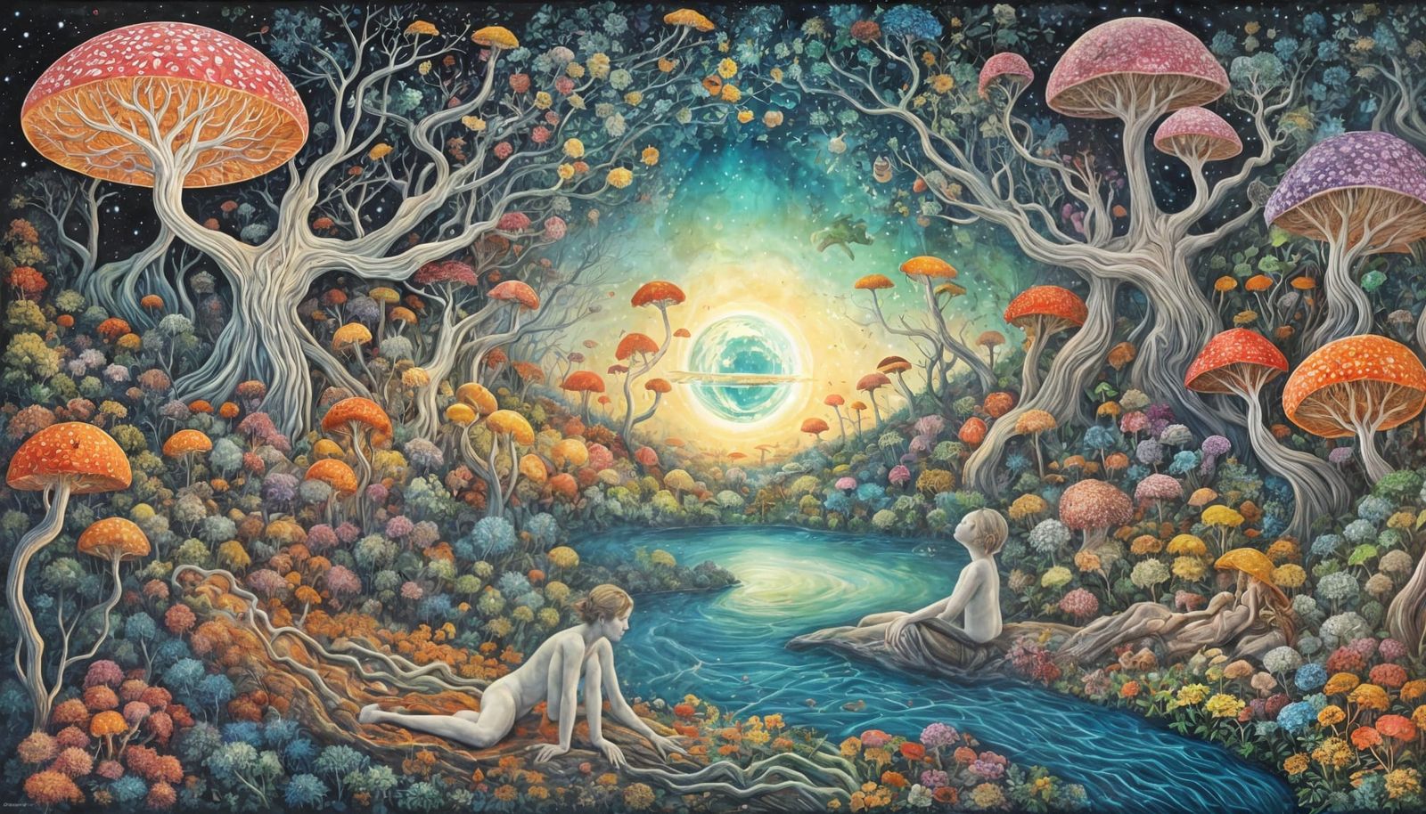 Dreamer in Geode: A Surreal Illustration