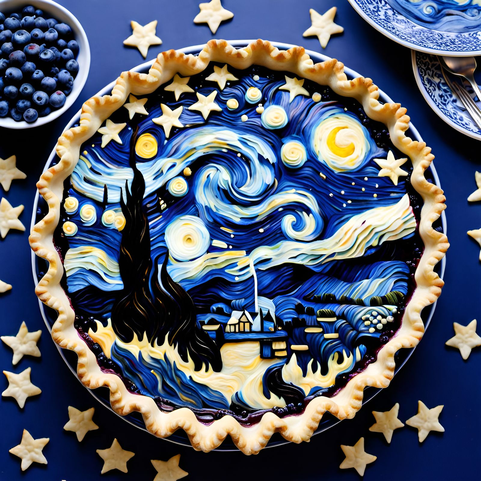 Starry Night Blueberry Pie: Food Art Masterpiece